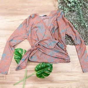 Floral Shimmer Wrap Top